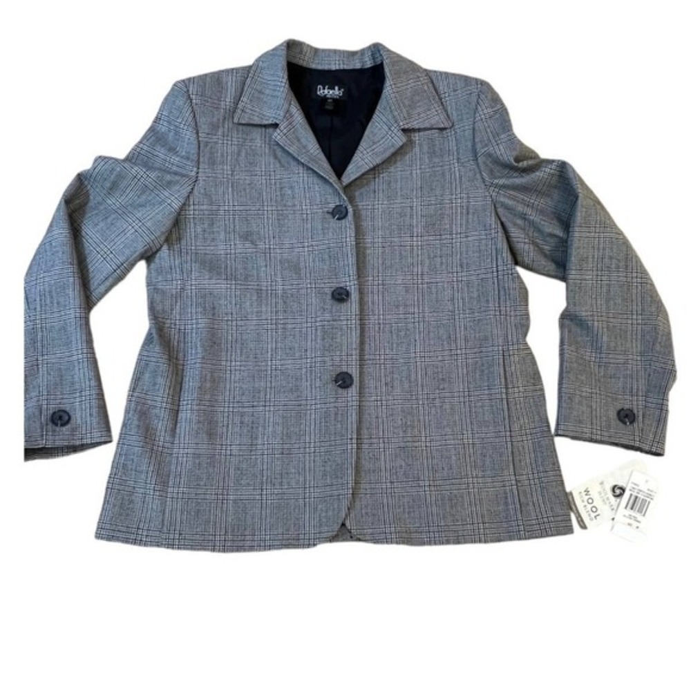Rafaella Petites Glen‎ Plaid Wool Blend Blazer Brown Black Check Stretch 8P NWT
